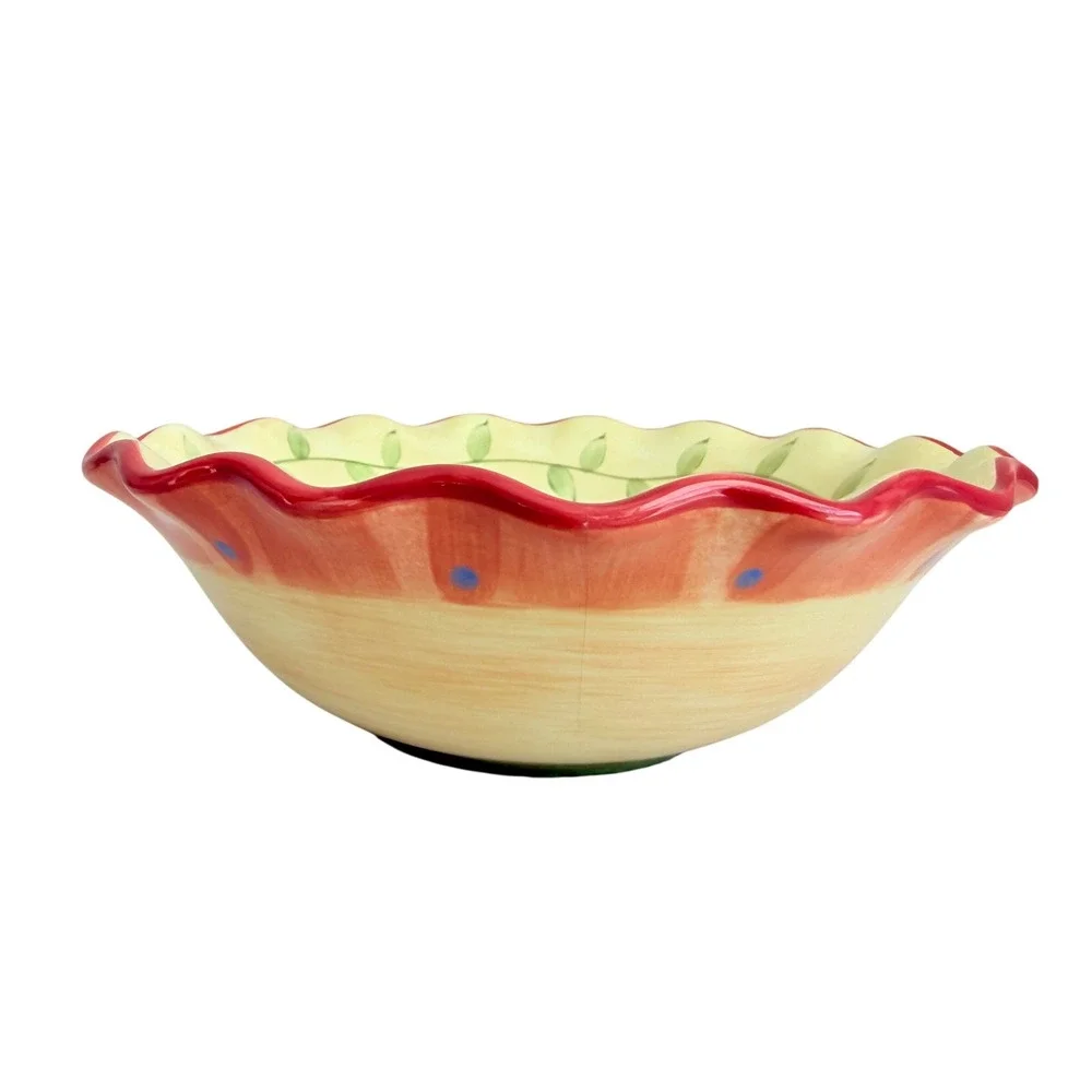 Pfaltzgraff Napoli Pasta Bowl 9 Inch Yellow Red Excellent Scalloped Hand Painted